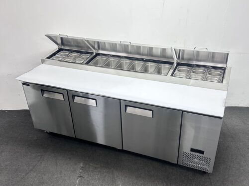 New Foodsville 2365mm 3 Door Pizza / Salad Prep Fridge, On Wheels