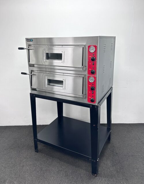 New Foodsville 4+4 Double Stone Deck Electric Pizza Oven, On Stand