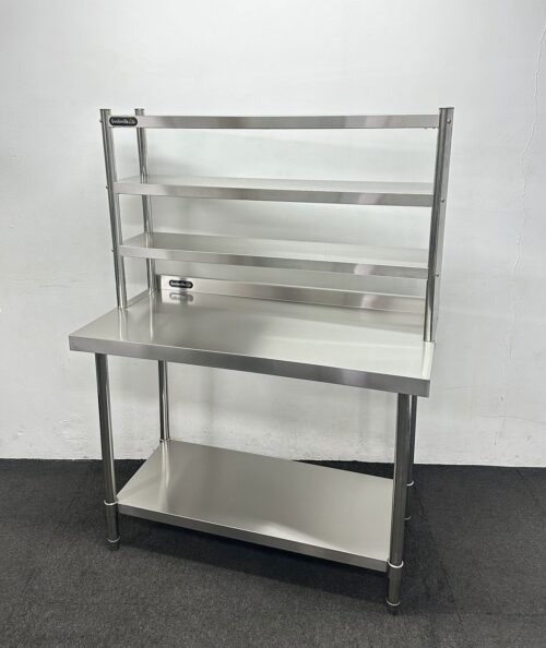 New Foodsville 1200mm Stainless Steel Wall Table With Undershelf & Triple Overgantry