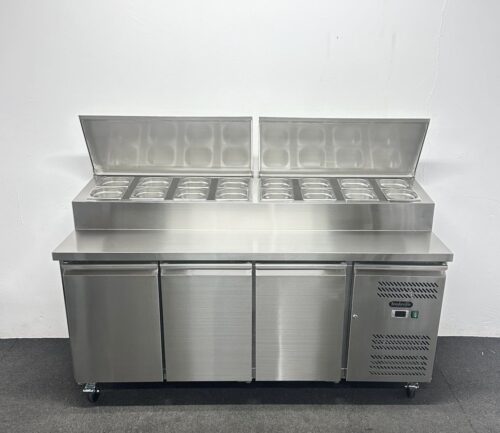 New Foodsville 3 Door Prep Counter Fridge, On Wheels