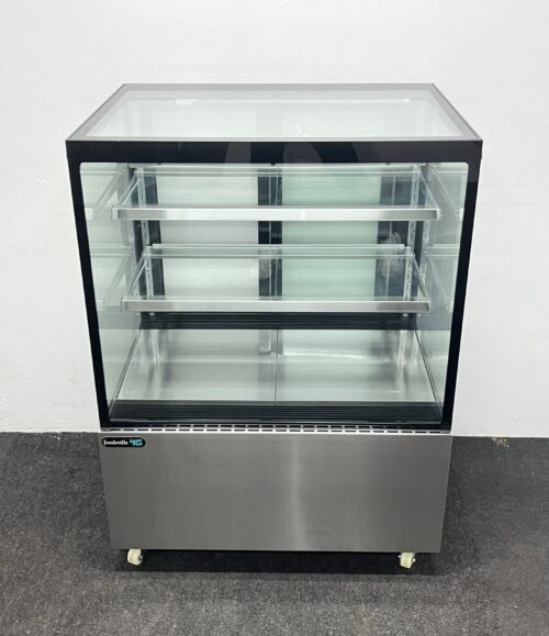New Foodsville 900mm Illuminated Square Glass Showcase Display Fridge, On Wheels