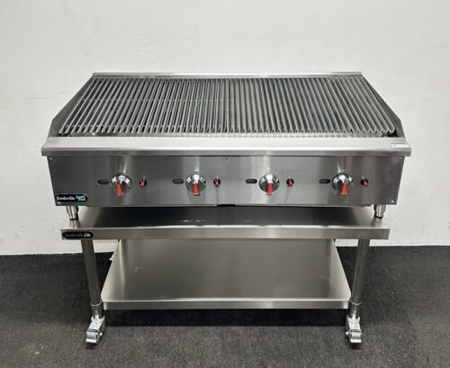 New Foodsville 1200mm 4 Burner Gas Chargrill, On Mobile Stand