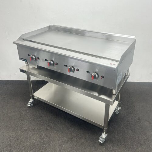 New Foodsville 1200mm 4 Burner Gas Griddle, On Mobile Stand