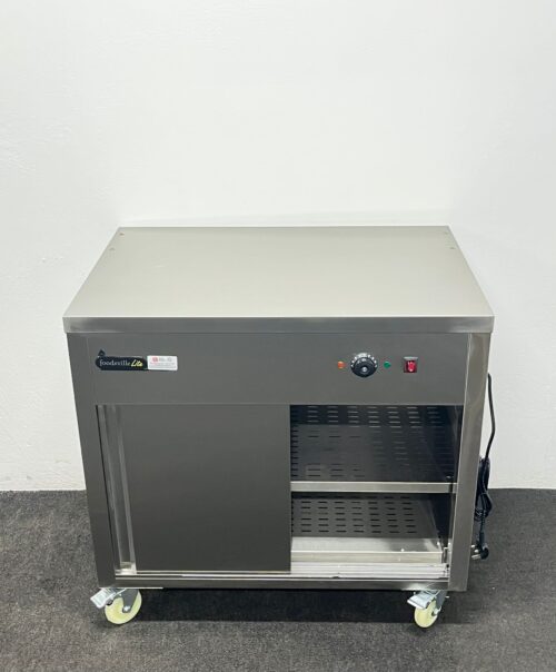 Hire: 900mm Stainless Steel Double Shelved Hot Cupboard, On Wheels