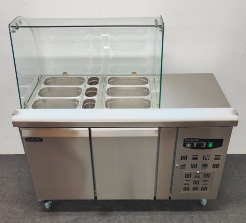 New Foodsville 2 Door Refrigerated Glass Saladette Display, On Wheels