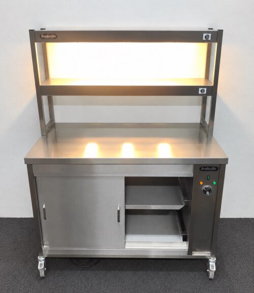 New Foodsville 1200mm Heavy Duty Hot Cupboard With Double Heated Overgantry, On Wheels