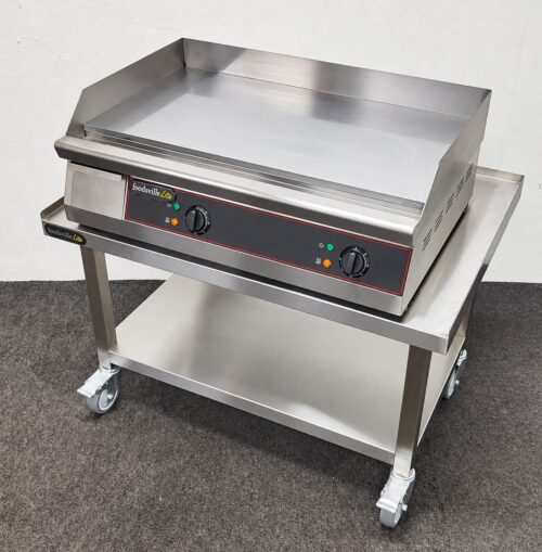 New Foodsville 760mm Chrome Top Mirror Griddle, On Mobile Stand