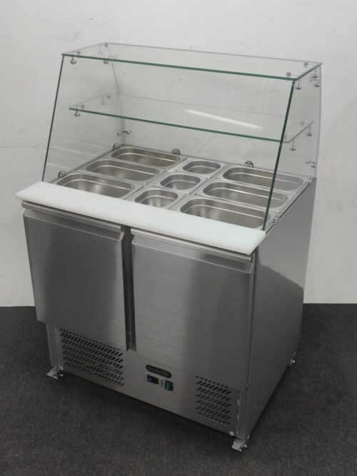New Foodsville 2 Door Curved Glass Display Counter Fridge, On Wheels