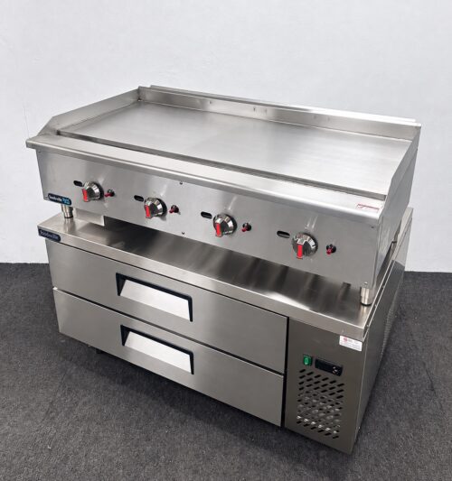 New Foodsville Gas Griddle on Double Drawer Chilled Chef Base, On Wheels